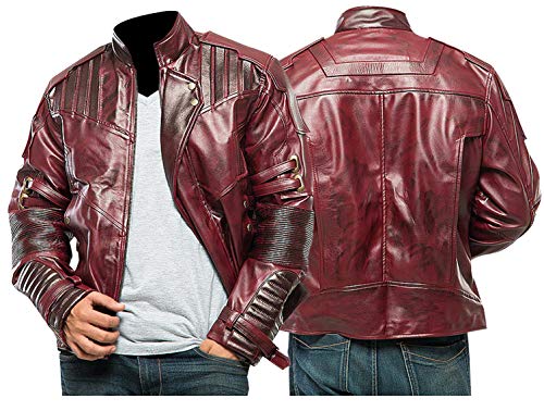 LP-FACON Mens Star Biker Maroon Halloween Cosplay Costume Leather Jacket Faux/Real