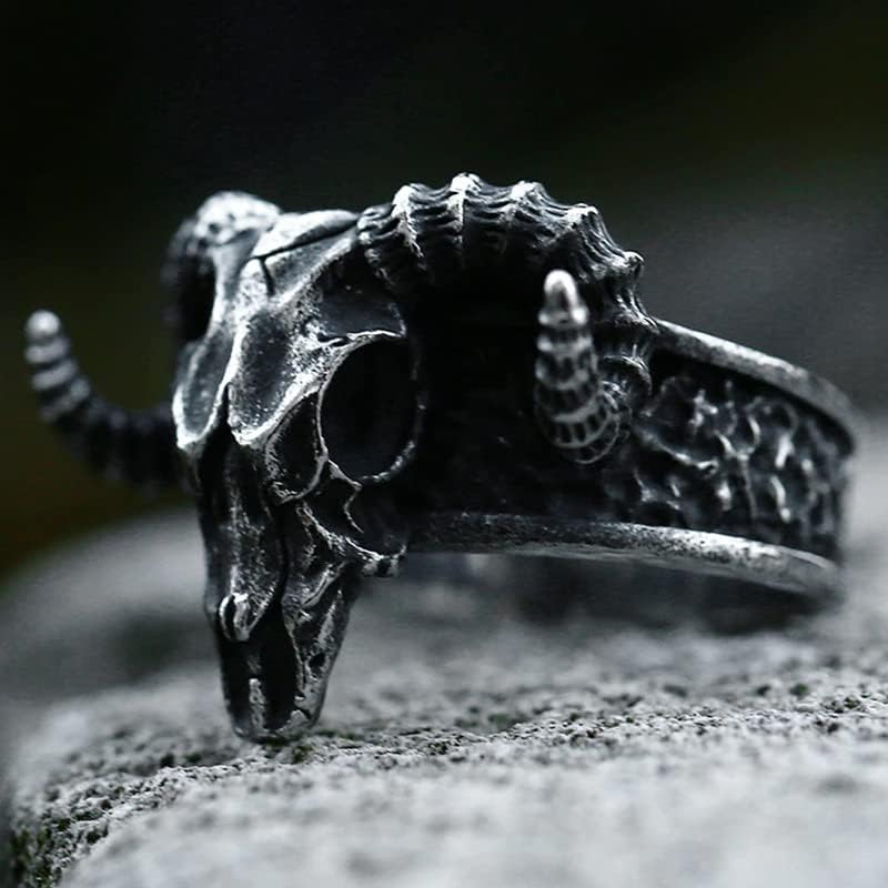 Sinoyp Ram Goat Ring Stainless Steel Gothic Worship Jewelry Baphomet Demon Horned Rings - Image 3