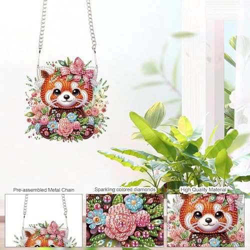 Image of AiYuanzsh Diamond Painting Hanging Pendant Kits Red Panda DIY Crystal Rhinestone Wreath Kits, Colored Point Crystal Diamond Art Window Pendants Home Garden Wall Door Birthday Festival Gifts