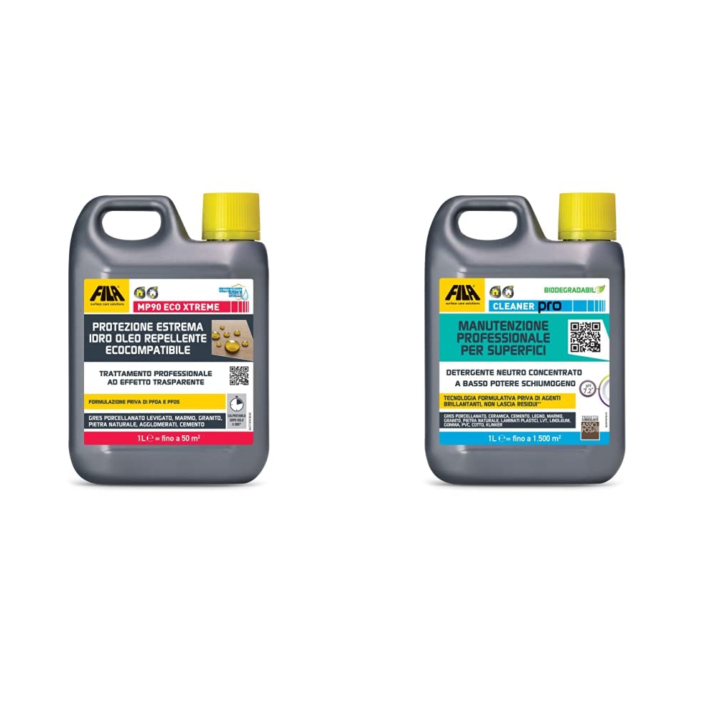 MP90 Eco Xtreme, Protettivo per Pietra, Marmo, Quarzo, Granito, Cemento Gres levigato Crea una Protezione Estrema Eco-compatibile che limita l'Assorbimento 1L & Detergente Universale per Pavimenti, 1L