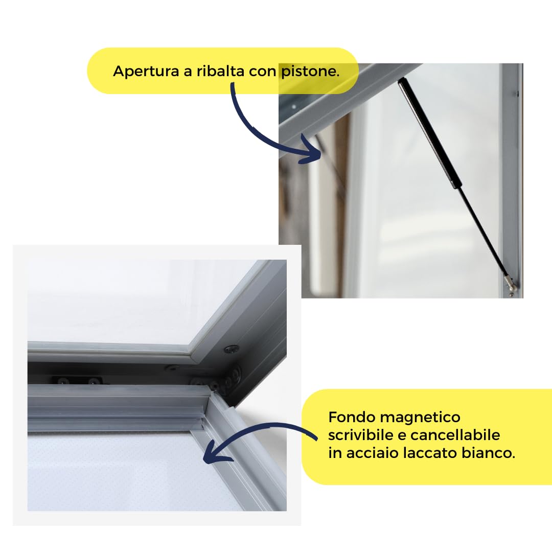Danieli | Bacheca Certificata per Esterno IP56, Vetro di Sicurezza, Ermetica | Bacheca in Alluminio, Magnetica da Esterno 150x100 con 2 Chiavi | Per Muri e Ringhiere (18xA4)