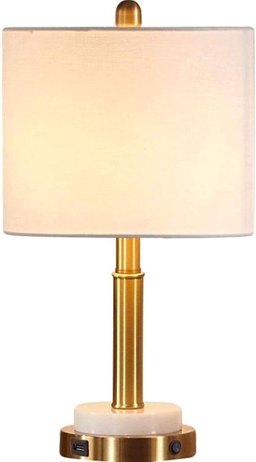 DFAEEKIYO American Golden Table Lamp White Marble USB Charging Port Bedroom Living Room Copper E27 Modern Study Lounge Decoration