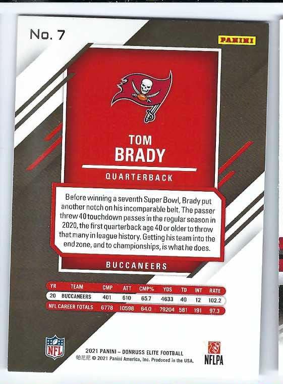 Miniatura 2 de TOM BRADY 2021 Panini Elite #7 Card Football Tampa Bay Buccaneers