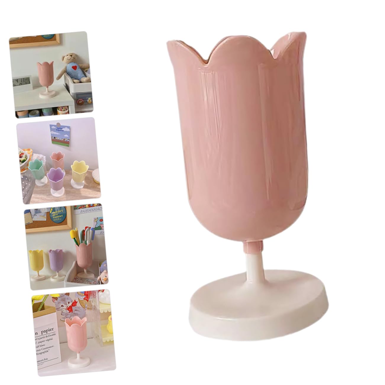jojofuny 5 Pezzi Portapenne a Tulipano Arredamento Carino Cartoleria Piccolo Bellezza Contenitori Decorazioni Per La Tavola Portapenne Da Scrivania Rosa Plastica