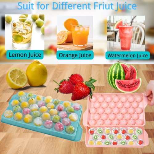 Small Circle Ice Cube Mold With Lid, 2 Pack Ice Ball Maker Mold Making 66Pcs Sphere Ice Release Easily Stackable Mini Round Ice Cube Tray Chill Cocktail Whiskey Juice (Blue & Pink) #TOP5