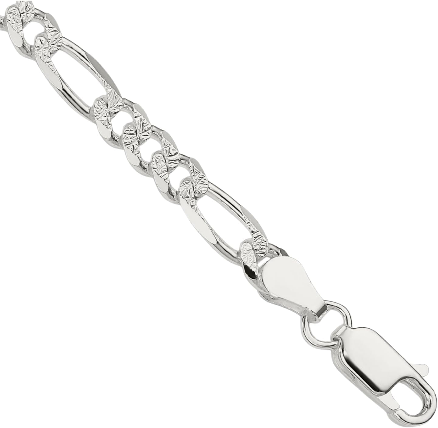 IceCarats 925 Sterling Silver 4.3mm Thick Figaro Chain Pave Flat Link Bracelet Polished
