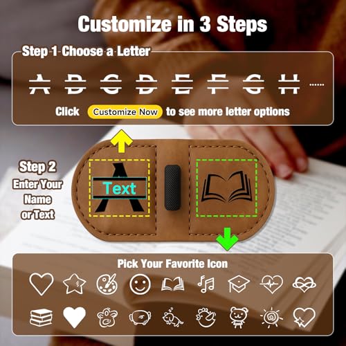Image of Personalized Magnetic Leather Pen Holder Bookmark - Custom Engraved Initial Letter Bookmarks Clip, Customized Gifts for Book Lovers Readers Women (Pen Holder Bookmark)