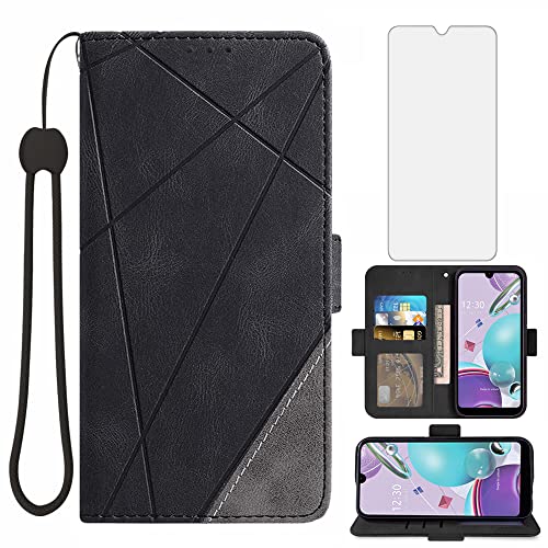 Compatible with LG Aristo 5/K31/Fortune 3/Phoenix 5/K8x/Tribute Monarch/Risio 4 Wallet Case Tempered Glass Screen Protector Phone Cases for LGK31 Rebel K 31 31K Aristo5 Plus Astro 5+ Risio4 2020 Black