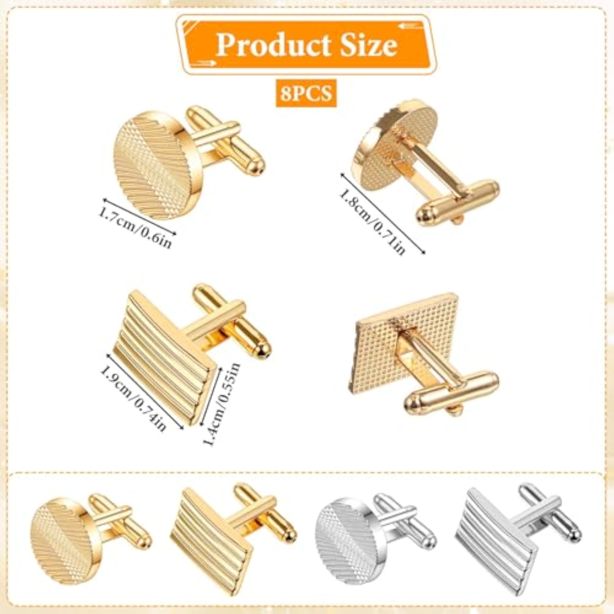 4-Piece Cufflinks Set for Men, Striped Design