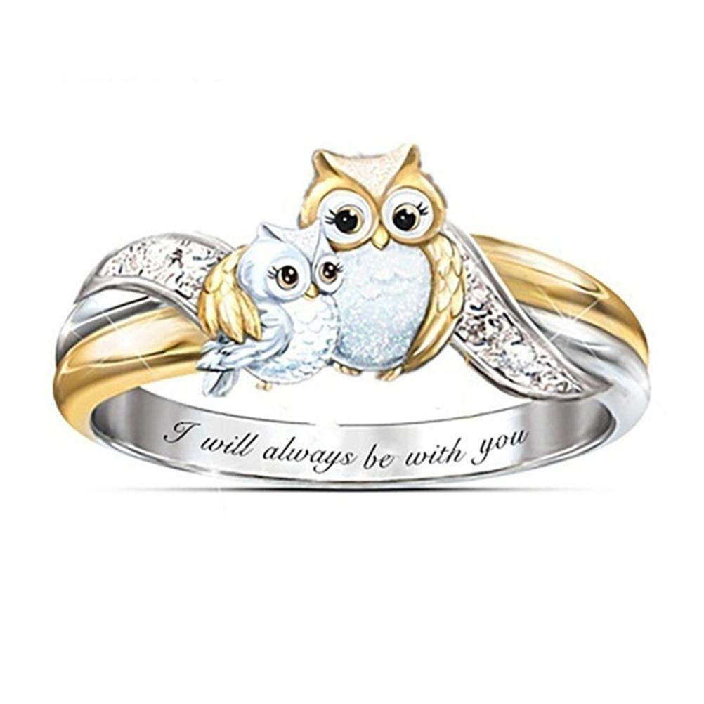 Bague hibou incrustée de diamants pour la fête des mères, pour fille, pour maman