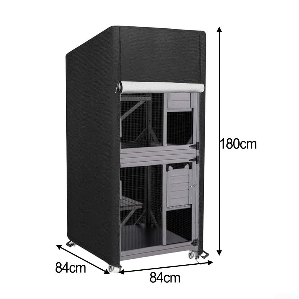 Katzenhaus-Abdeckung, wetterfest, robustes 600D-Oxford-Gewebe für großes Katzenhaus im Freien, 84 x 84 x 180 cm, wasserdicht, winddicht mit Reißverschluss-Tür, Schwarz