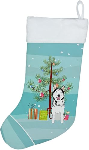 Caroline's Treasures WDK3070CS Husky siberiano blanco y negro #1 calcetín de Navidad para chimenea, medias colgantes para la temporada de Navidad,