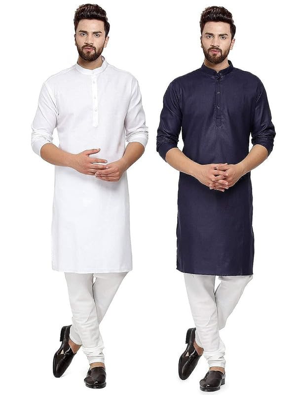 Image of GOLAZO Men's Cotton Kurta Pyjama Set Combo - Pack of 2 | Traditional Ethnic Wear for Festivals & Celebrations