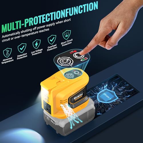 Image of Ecarke 200W Portable Power Inverter Compatible with DeWALT 20V Battery, DC 20V to AC 110V Power Station with 1 AC Outlet, 2 USB, 1 Type-C & LED Light, for Outdoor Emergency Use(Tool ONLY, NO Battery)