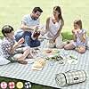 ZAZE Extra Large Picnic Outdoor Blanket, 80''x80'' Waterproof Foldable Blankets Gingham Picnic Mat for Beach, Camping Grass Lawn Park Accessories Cute Couple Gifts Ideas Wedding Registry(Green White)