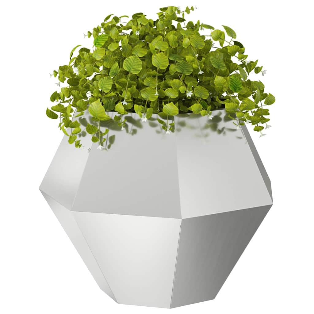 Macetero rectangular de acero galvanizado, 75 x 75 x 60 cm, plateado, para jardín, terraza, balcón, construcción de acero macizo, fácil montaje, exterior duradero