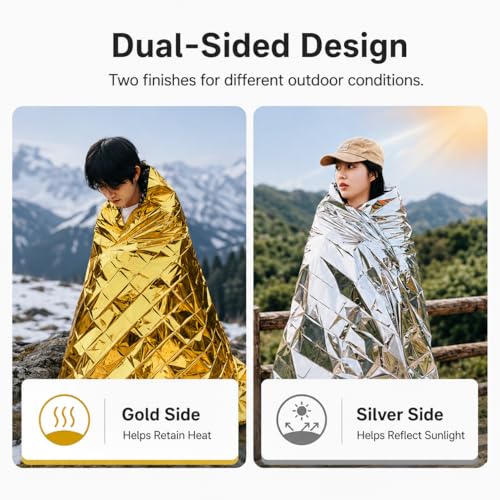 Image of 4pcs Emergency Thermal Blanket, Space Blankets Survival, Thermal Emergency Foil Blanket for Hiking, Camping, Outdoor, Marathons or First Aid, Golden