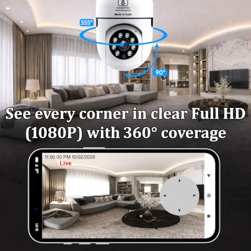 Image of IFITech 1080p HD Smart Wi-Fi CCTV Home Security Camera | Indoor 360 Smart CCTV Camera | Bulb Camera | 256GB SD Card Support (Not Included) | Perfect for Home, Office Monitoring [2024 Model]