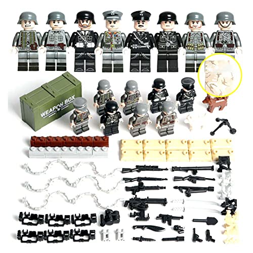 ATIN Lot de 8 mini figurines + armes, figurines militaires de base de la Seconde Guerre mondiale, armes d'armes soldats jouets pour enfants