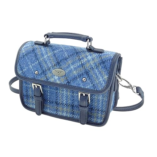 Glen Appin Harris Tweed Bervie Mini Satchel Bag With Adjustable & Removable Shoulder Strap (129 Light Blue Check)