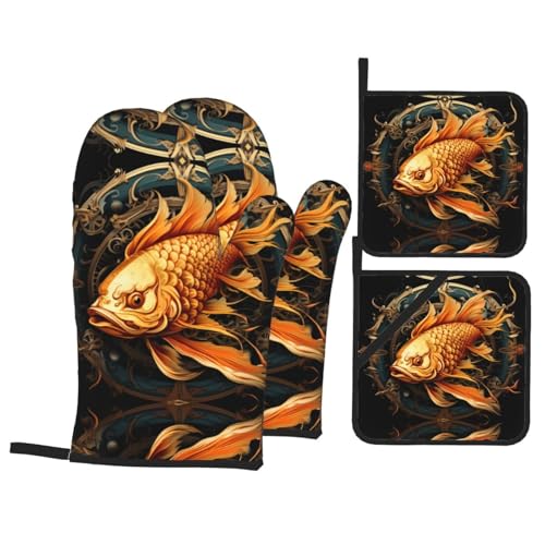 Golden Walleye 4-Piece Kitchen Baking Set with Oven Mitts