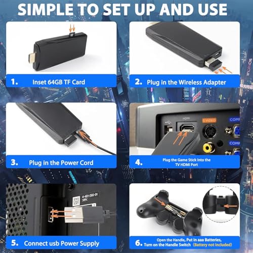 wireless retro gaming consoleretro game stick with 20000 built-in games and 15 emulators plug and play video game console dual 24g wireless controllers 64gb