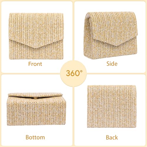 Image of Larcenciel Straw Clutch Purses for Women, Woven Beach Purse w /Chain, Summer Boho Evening Handbag for Wedding, Prom, Vacation