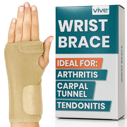 Vive Wrist Brace - Carpal Tunnel Hand Compression Support Wrap for Men, Women, Tendinitis, Bowling, Sports Injuries Pain Relief - Removable Splint - Universal Ergonomic Fit (Beige, Left)