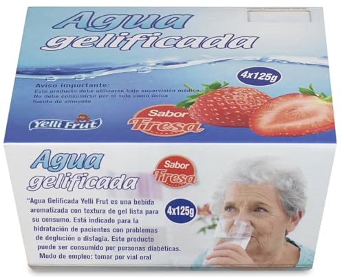 Agua gelificada. Espesante para disfagia. 3 Sabores en tarrina 125 gramos. Pack de 6x4 = 24 tarrinas. Agua gelificada disfagia sabores. Agua gelificada para hidratar con plena seguridad. (24, Fresa)