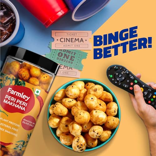Image of Farmley Roasted and Flavoured Makhana | Peri Peri Makhana | Namkeen Snacks & Puffed Snacks | Healthy Snack | Cholesterol Free | Gluten Free | Rich In Protein & Fiber | Roasted In Olive Oil - 77g Jar