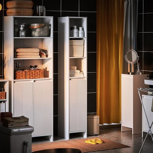 Sobuy Mobile Colonna Bagno Salvaspazio Con Cesto Portabiancheria – Armadietto Alto E Stretto In Mdf Bianco Con Ripiani Regolabili E Antiribaltamento 30X170X30 Cm BZR158-W - 4
