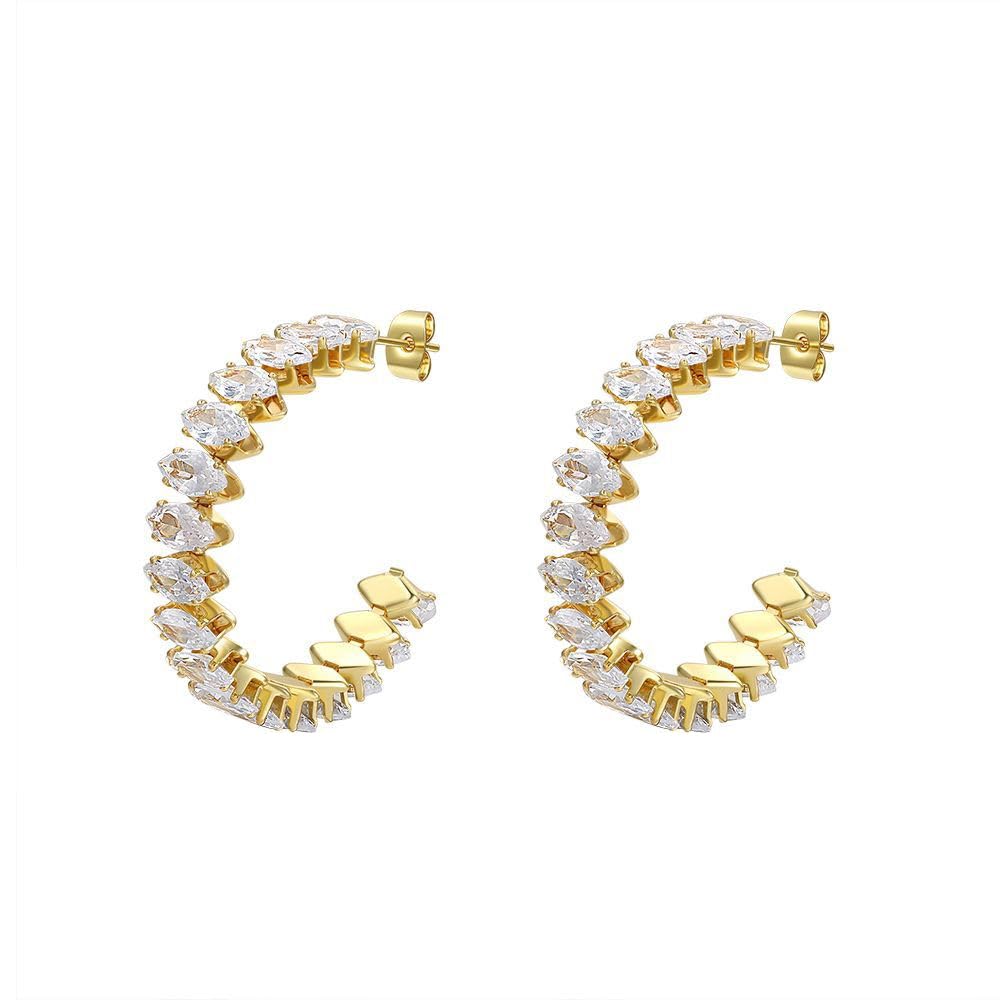 TOFBSPendientes Mujer Dorados con Piedra Circonita Cúbica Dorados Huggie Hipoalergénicos Geométrica de Ley 925 Pendientes de Aro Joyas