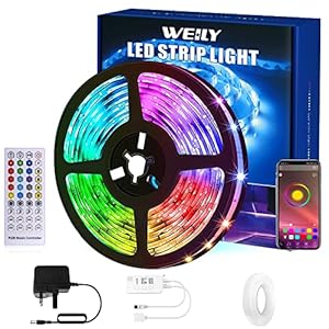 WEILY Led Strip Lights 15M Bluetooth, Flexible Smart APP Control RGB Color Changing Music Sync Led Light Strip [Energy…