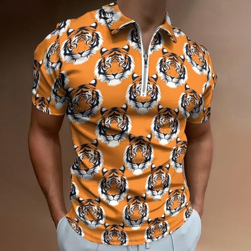 Cool Orange Tiger Print Polo Shirts for Men, Dry Fit Short Sleeve Funny Golf Shirts for Men Casual2