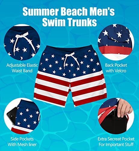 Jimlieay Mens American Flag Swimming Trunks Short Swimsuit Beach Shorts With Compression Liner Quick Dry For 4Th Of July #TOP3