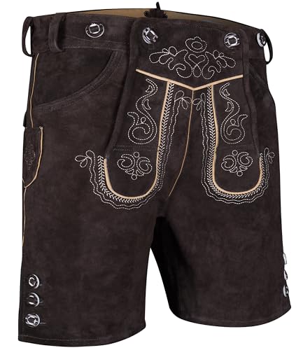 Herren Trachten Kurz Lederhose mit Träger (Dunkelbraun 54)