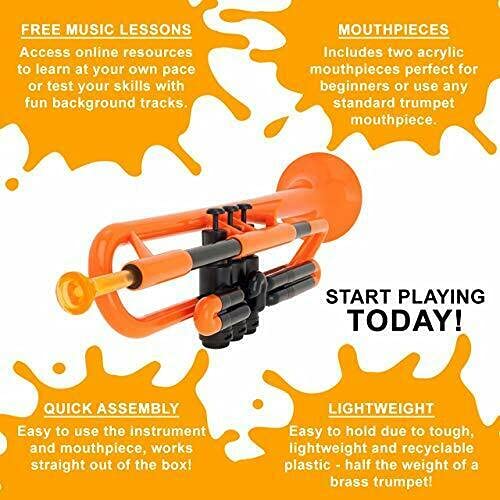 Pinstrument Ptrumpet Plastic Trumpet - Mouthpieces And Carrying Bag - Lightweight Versatile, Comfortable Ergonomic Grip - Bb Authentic Sound For Student & Beginner - Durable Abs Construction - Orange #TOP4