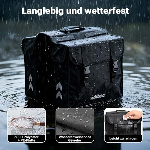 Wiltec Doppel Gepäckträgertasche 35 x 13 x 30 cm, Fahrradtasche Gepäckträger 30 l Stauraum, wasserresistente Fahrrad Tasche, Gepäcktasche leichte Handhabung