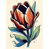 Artery8 A Single Tulip Old School USA Tattoo Ink Body Art Rockabilly Americana 50s Art Print Canvas Premium Wall Decor Poster Mural