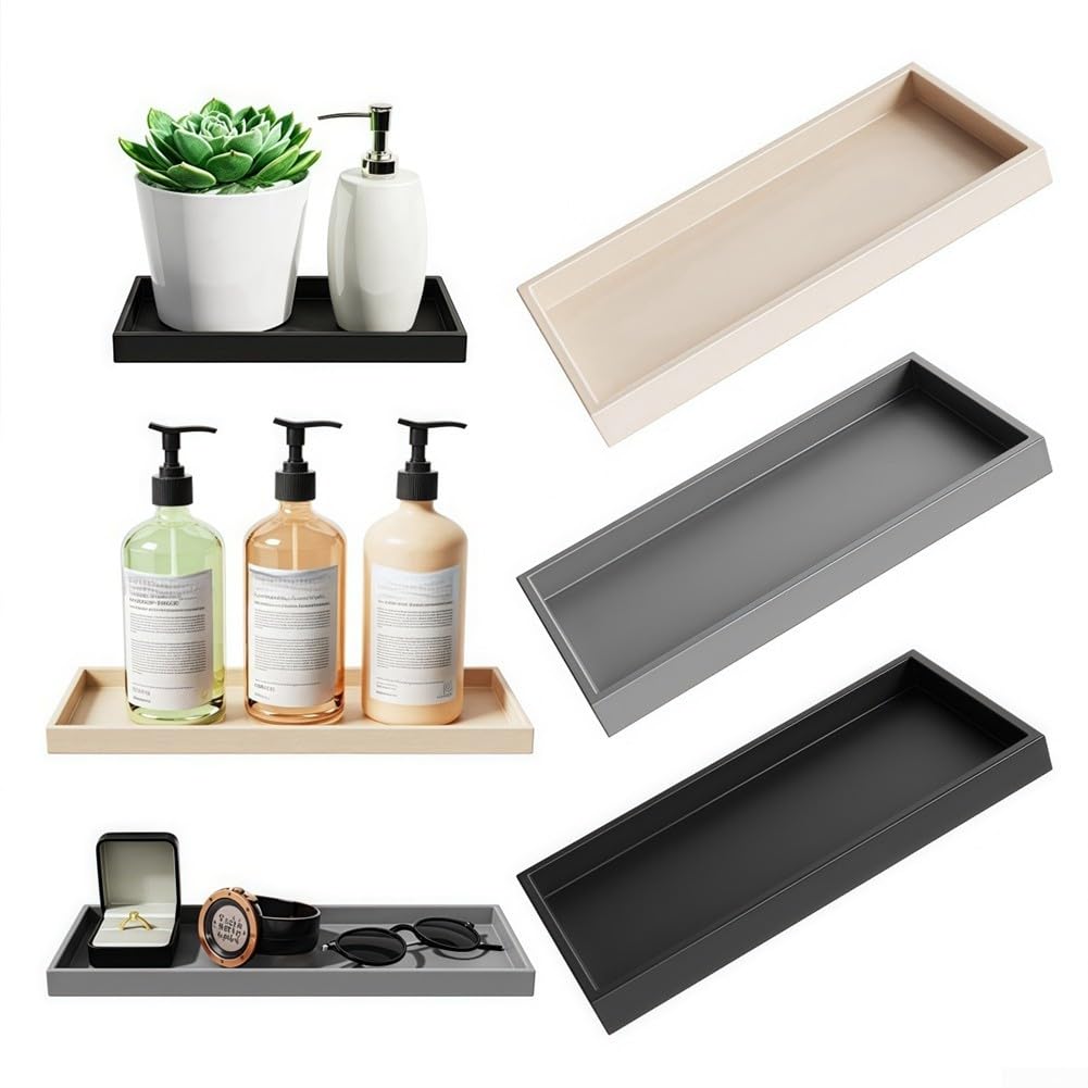 Vassoio da Bagno Rettangolare in Silicone Nero 30 x 12,5 cm Portaoggetti per Sapone Gioielli Profumi