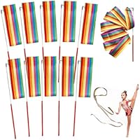 Houbobo Dance Ribbons, 10 Pack Rainbow Gymnastics Ribbon Wands for Kids Dancer, Fits Artistic Dancing Gymnastics, Circus Carnival Shows, Talent Shows Dance Floor Party Props