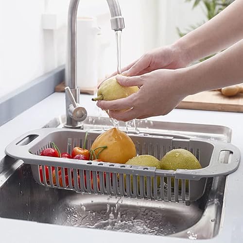 Colander Drain Basket,Vegoran Over The Sink Colander Strainer Basket ,Collapsible Colander Fruits And Vegetables Drain Basket Adjustable Strainer Sink Washing Basket (Grey) #TOP5