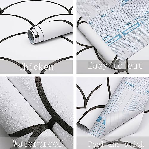 Heroad Brand Geometric Peel And Stick Wallpaper 15.5”X118” Black And White Contact Paper Fan-Shaped Wallpaper Curved Removable Wallpaper Lines Self-Adhesive Contact Paper For Cabinets Vinyl Roll #TOP3