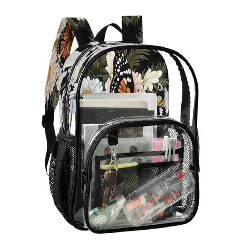Old Grungy Butterfly Clear Backpack - Stadium Approved Large 15.7-inch Waterproof Transparent Bag for Sports, Concerts, Work, Travel#1592
