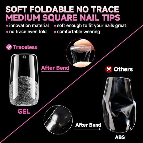 Image of UNA GELLA Medium Square Nail Tips Fake Gel Nails 120pcs Pre-buff Matte | Square Full Cover False Nail Tips Clear Acrylic Nails No C Curve Tips for Press on Nail Extensions Home DIY Salon 12 Sizes