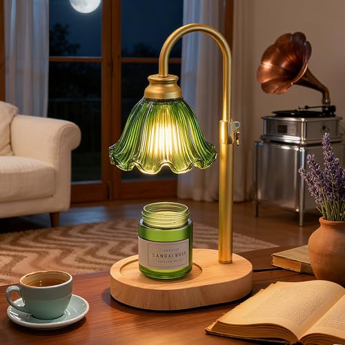 WYghyronic Candle Warmer Lamp with Adjustable Height - Flameless 4-Level Dimmable Wax Warmer, Timer Function & Stylish Design in Multiple Colors (Greener1)