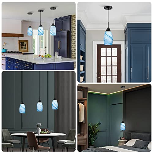 Image of Viinew Mini Glass Pendant Light,3-Pack Blue Marble Glass Pendant Lights