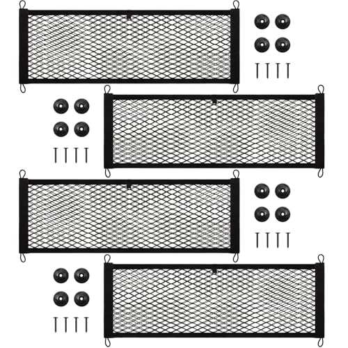 Frienda 2 Pcs Stretchable Small Cargo Net Pocket Boat Storage Mesh Net Elastic Automotive Storage Pouch with Mounting Screws and Hooks for Truck Car SUV Boats (29 x 9.8 Inches)