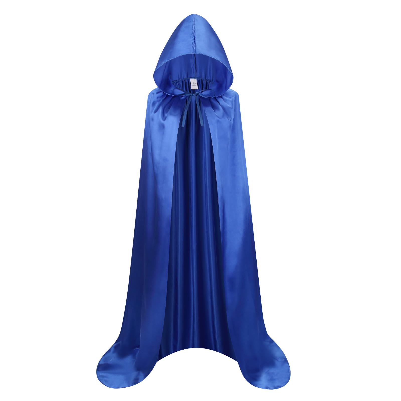 RRCBMD Adult Satin Hooded Cloak Unisex Long Blue Cape with hood Ponchos Women Men Halloween Cosplay Cloak Costume 43.3Inch