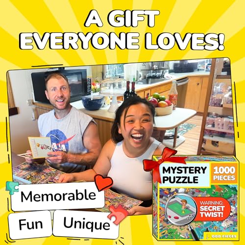 Image of Odd Pieces Jigsaw Puzzles 1000 Pieces with Storytelling Comics, for Women, White Elephant, Mystery Puzzle for Adults & Kids - 19.7'' x 27.6'' Frameable Magic Puzzle Art (Glitch)